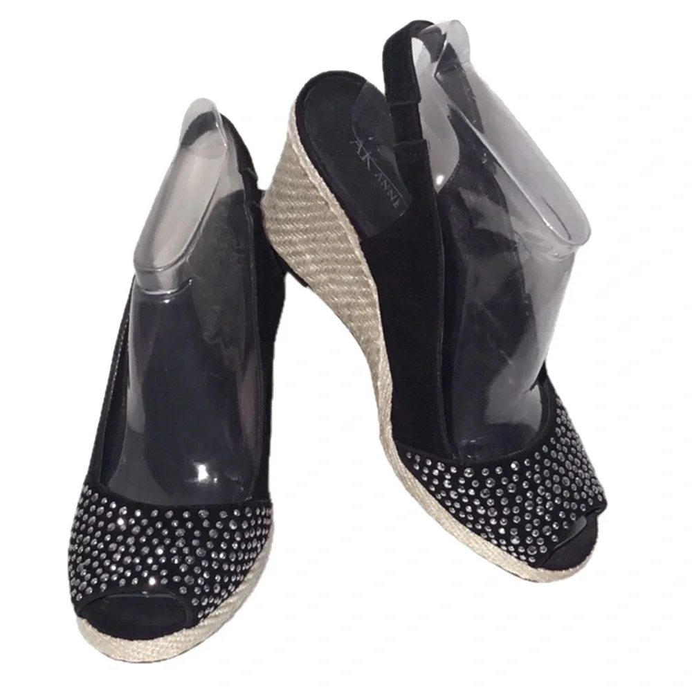 ANNE KLEIN STUD EMBELLISHED SUEDE WEDGE